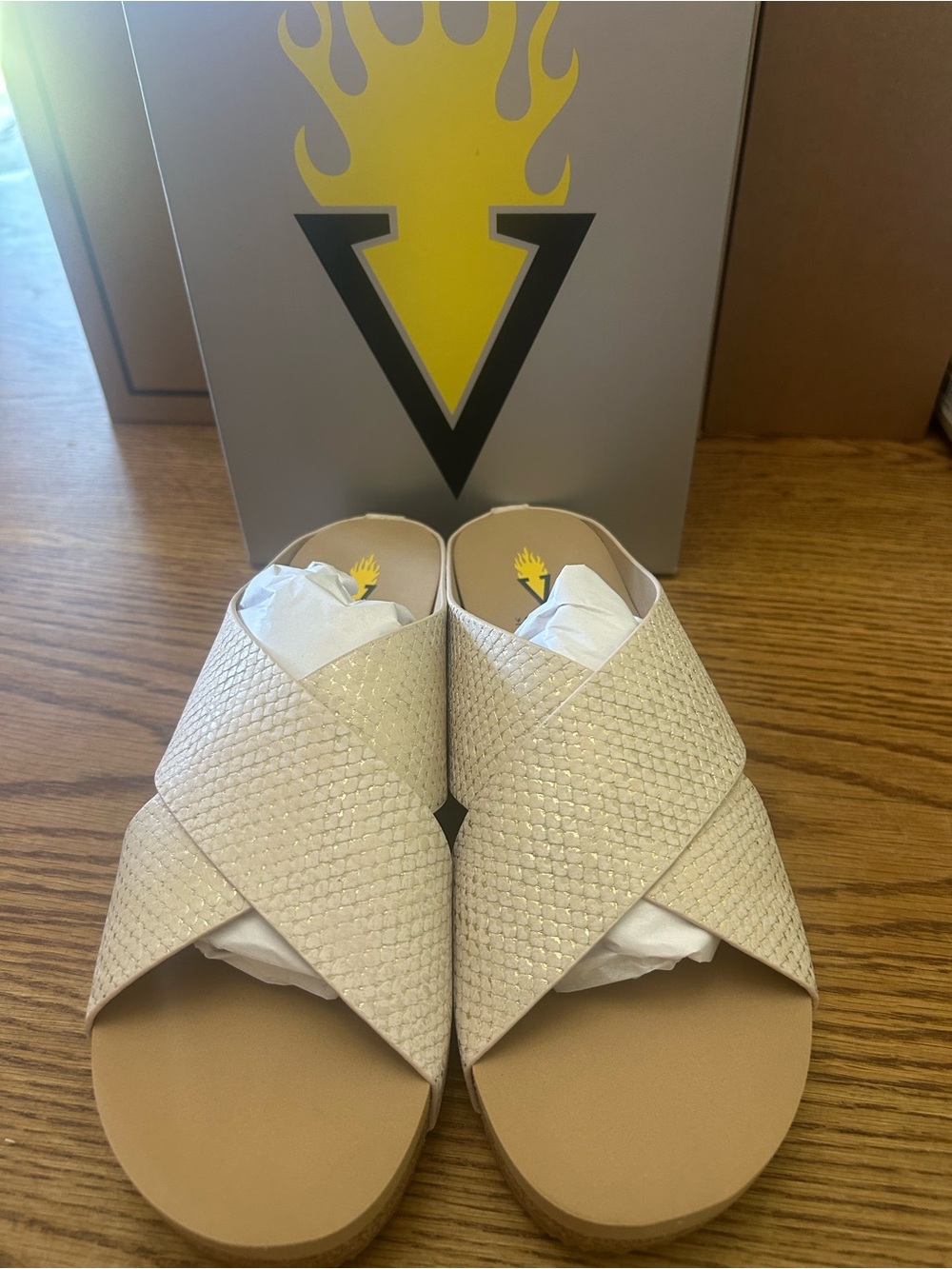 Volatile Cream Crisscross Woven Slide Mules